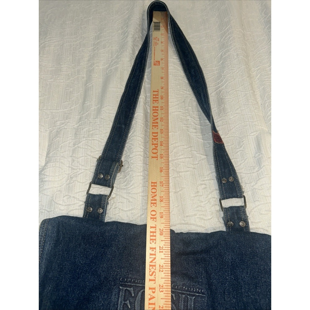 Vintage Y2K Fossil Denim Shoulder Bag Purse Messenger Tote Patch Dark Wash - Picture 9 of 11
